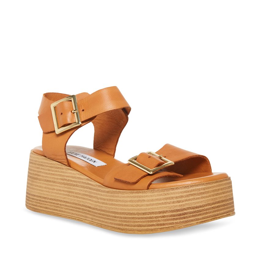 Sandalias de Plataforma Steve Madden Marka Cuero Mujer Marrones | ES JBES91